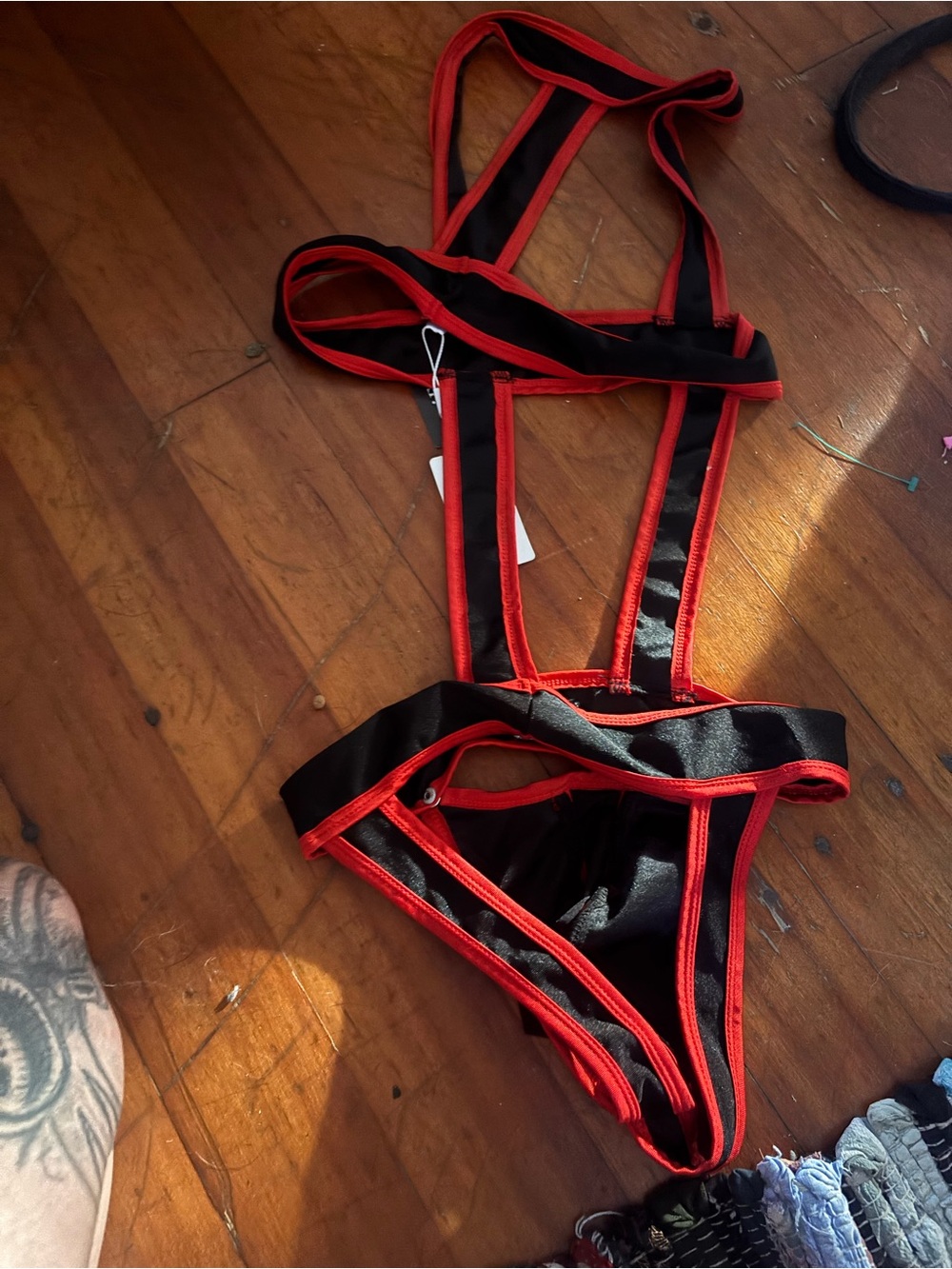 Black & Red Strappy Women's Bodysuit